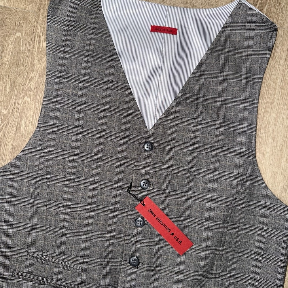 NWT John Varvatos Serge Vest Tailored Waistcoat Men's S‎ Grey Stretch 6 Buttons
